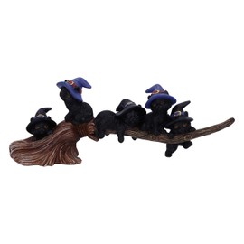 Nemesis Now Purrfect Broomstick Witches Familiar Black Cats and Broomstick Figurine,27.5cm