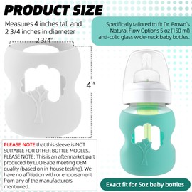 LuQiBabe (2-Pack, 5 oz) Silicone Baby Bottle Sleeves Compatible with Dr. Brown's Natural Glass Bottles Dishwasher-Safe Anti-Colic Baby Bottle Covers for Dr. Brown Wide-Neck Glass Bottles