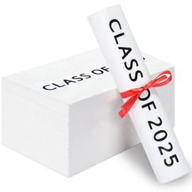 100 Set Graduation Napkins Party Supplies, Graduation Class of 2025 Guest Napkins with Red Ribbon Rolled, Disposable Foil Grad Award Dinner Hand Napkin for 2025 High School College Grad Party