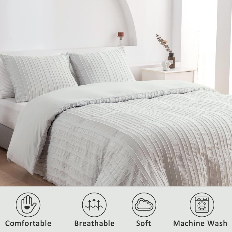 DJY Light Grey Boho Duvet Cover Set Double Size 3PCS-Striped
