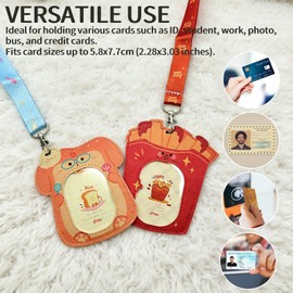 Cartoon Bread Animal Badge Holder with Lanyard - 2 Pieces Protective Card Sleeve for ID, Student, Work, and Photo Cards (Multicolored-A)