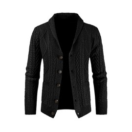 JMIERR Mens Cardigan Sweater Fall Casual Long Sleeve Shawl Collar Button-UP Wool Blend Cable Knit Sweaters with Pockets,M,Black