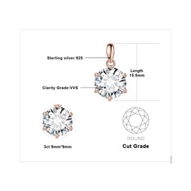 JewelryPalace Round Cut 1ct 2ct 3ct Cubic Zirconia Chain Pendant, Simulated Diamond Bridal Jewellery Set, Women's Silver 925 Necklace with Stone, Jewellery Girls for Women Rose Gold 45 cm, Gemstone,