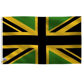 3x5 Foot Jamaican Union Jack UK Style Flag: Single Sided 100% Polyester Banner, Canvas Header with 2 Grommets, UV Resistant Vibrant Digital Print, for Use Outdoor or Indoor