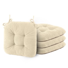 ELFJOY Chair Cushions for Dining Chairs 4 Pack Office Chair Cushion 18x18 Inches Kitchen Chair Pads Breathable and Comfortable Seat Cushion with Ties and Non Slip Backing, Beige
