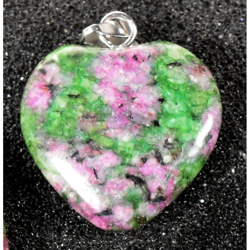 2PCs Red Ruby in Green Fuchsite Heart Shaped Pendants w/Silver
