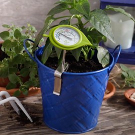 Taylor Soil Thermometer with Decorative Leaf Guard, Gardening Tool for Plant Care, Gardening, Lawn, Farm, Worm Bin, Potting, Garden Supply, and Indoor and Outdoor Plant Use, 4 Inch Stem, Silver