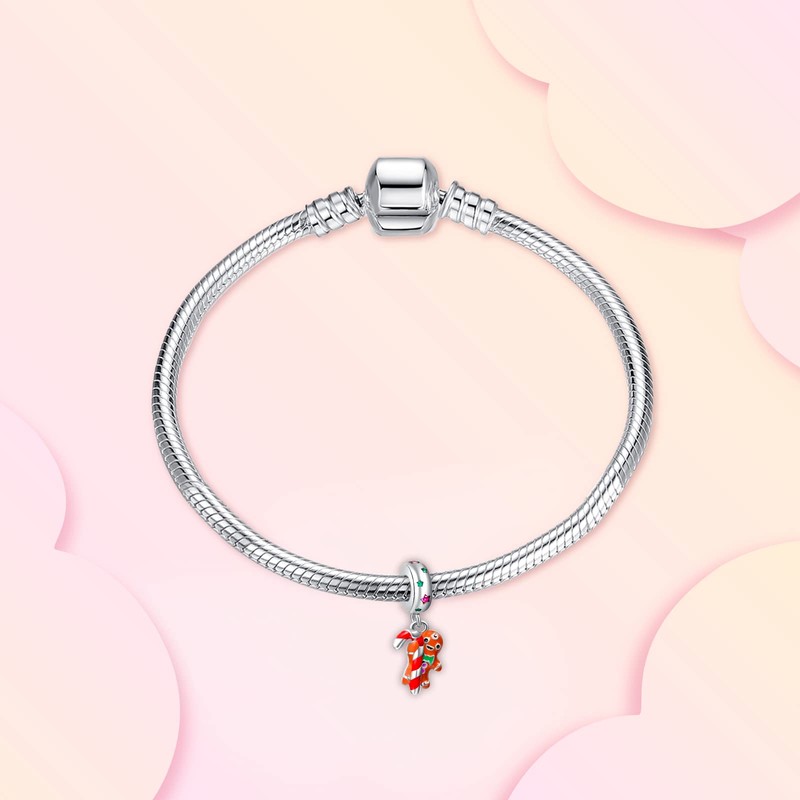 Annmors 925 Sterling Silver Sparkling Candy Cane Dangle Charm Beads