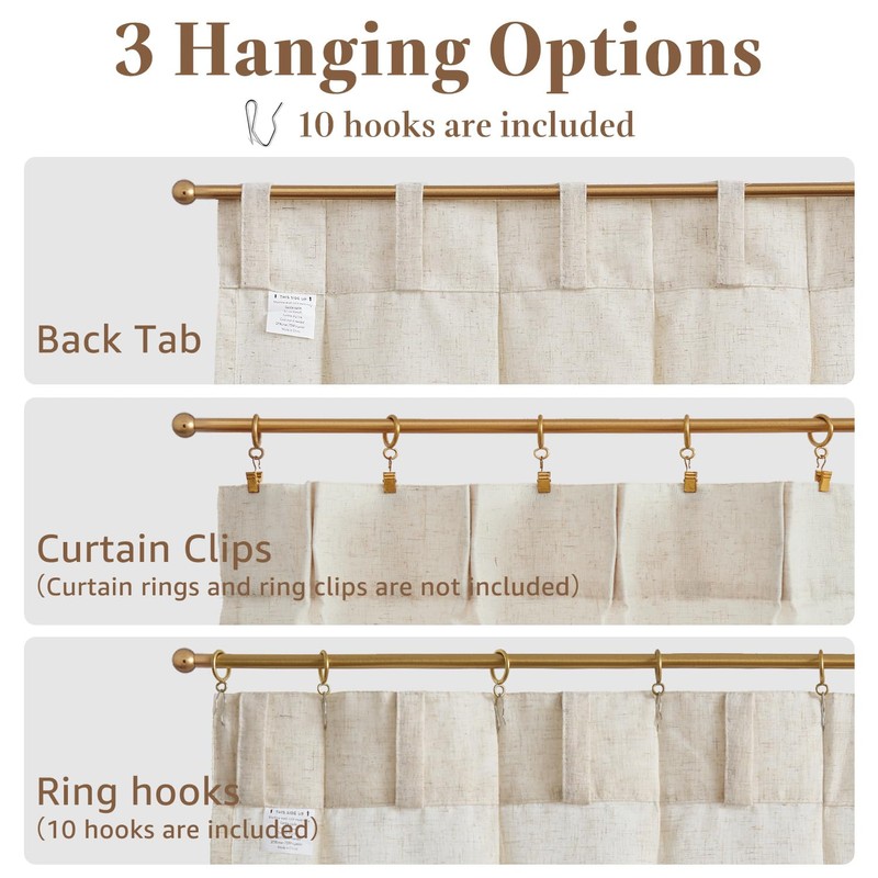 jinchan Linen Pinch Pleated Kitchen Curtains 36 Inch 2 Panels,