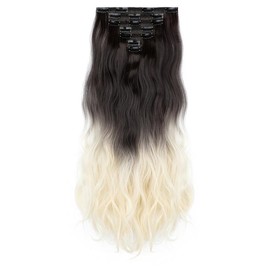 Cephermer Cephemer Clipin Hair Extensions 24inch 190g Body Wave 7PCS HairPieces for women Synthetic Fiber Metal Clips Easy to Wear for Daily, Party, Black Friday 2024 Christmas - Color: Dark Brown To Bleach Blonde