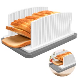 Homgaty Upgrade Bread Slicer for Homemade Bread, Bread Cutter Slicer with Crumb Tray, Bread Slicer Guide Adjustable Width Length, Foldable & Compact Bread Cutter for Homemade Bread Toast Bagel Cakes