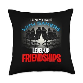 CharlIan Minds - Multiplayer Gaming Gamers I Only Hang with Gamers Level-Up Friendships Throw Pillow, 18x18, Multicolor