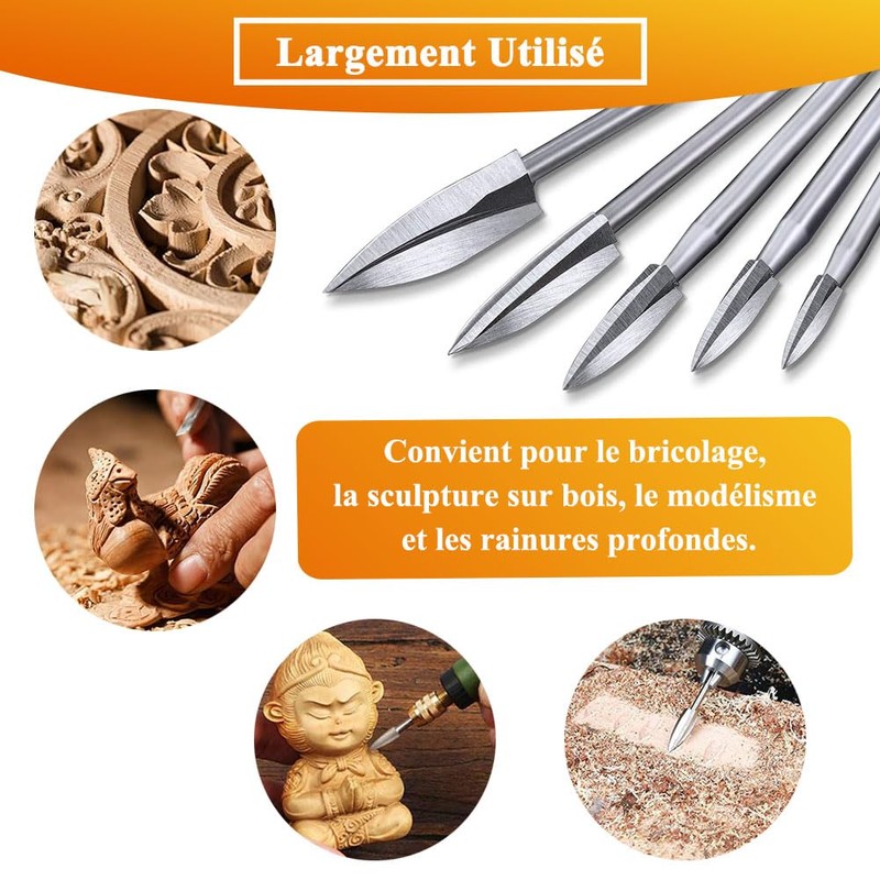 Teocpai 5 Piece Wood Carving Bits with 1/8 Inch Shank