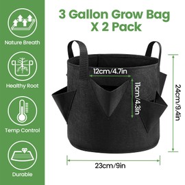 iPower 4-Pack 3 Gallon Strawberry Grow Bags, Vegetables Pots with 6 Planting Holes, Thickened Breathable Nonwoven Fabric with Handles, for Gardening