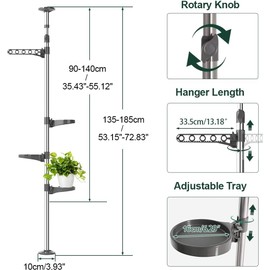 Hershii - Soporte para Plantas de Interior de 4 Niveles con Barra de tensión para Esquina Ajustable, Gris