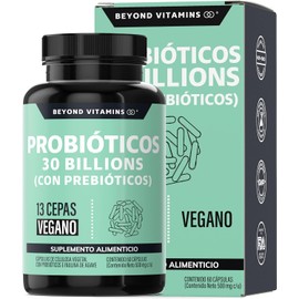 Probioticos 30 Billion UFC + Prebióticos + inulina de agave | 13 cepas | Con Tecnología de microencapsulación de 4 capas | Para Hombres y Mujeres | Sin Rellenos | Vegano | 60 cápsulas