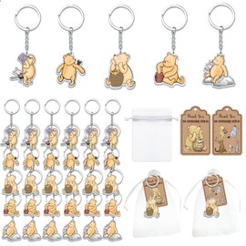 Ggjgrpx 30 Sets Winnie Baby Shower Favors, Gender Reveal Birthday Party Supplies for 30 Guests, Thank You Winnie Keychain for Party, Include 30 Keychain, 30 Organza Bags, Thank You Kraft Tags, Multi