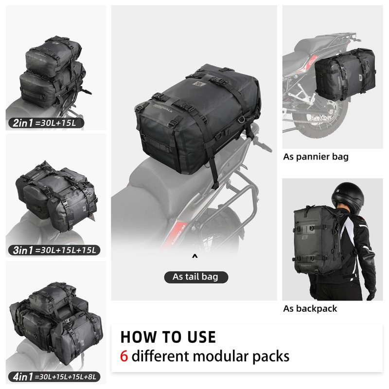 Rhinowalk Motorcycle Tail Bag, Travel Luggage Bags, Waterproof Rear Carrier,