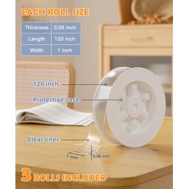 Double Sided Tape for Heavy Duty Applications, Removable Mounting Tape, Nano Tape, Extra Large Clear Transparent Adhesive Strips for Poster Carpet Picture Hanging Strip Rug Wall Outdoor, 3-Pack