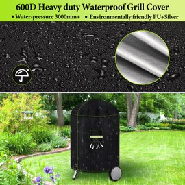 VDISRR Kettle Grill Cover, Heavy Duty 600D Oxford Fabric Grill Cover, Weatherproof, Cover for Kettle Charcoal Grill, Protective Cover for Round Grill, Diameter 77 x 90 cm