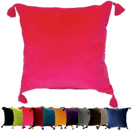 Ragged Rose Velvet Cushion Covers - Sasha Square Tassel Cushion Covers 45cm x 45 cm - Soft, Elegant, Luxury Cotton Velvet Fabric Pillow Cases for Lounge Area & Bedroom, Pink