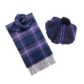 Scotland Forever Tartan Scarf and Tam Cap Set by Lochcarron - 100% Wool, Made in Scotland. Scottish heritage Winter Accessories for Women. One Size. Dry Clean Only