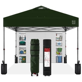 Best Choice Products 10x10ft Easy Pop Up Canopy w/Side Wall, 10 Pockets, Portable Carrying Case, 1-Button Setup, 4 Weight Bags - Dark Green
