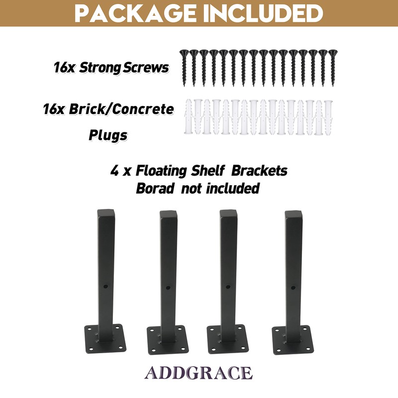 AddGrace 4 Pack Shelf Brackets Wall Mounted Black Shelf Brackets