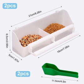 Ksvaye Pack of 2 Bird Feeding Bowls Double Feeding Bowl Bird Hanging Bowl Parrot Plastic Bird Cage Parrot Hanging Bowls Plastic with 2 Parrot Feeding Spoons for Birds Parrots