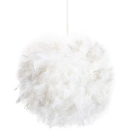 Eye-Catching and Modern Real Natural White Feather Decorated Small Pendant Light Shade 40watt Maximum Perfect Statement Piece 25cm Diameter by Happy Homewares