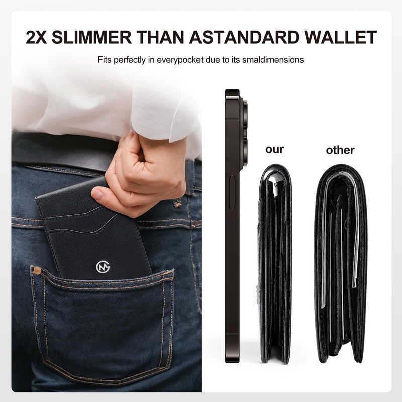 GOLF QUALITY Mens Slim Leather Bifold Wallets with Credit Card