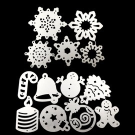 Pack of 13 Christmas Greeting Card Cutting Stencils, Christmas Tree Snowflake Cutting Diess, Metal Embossing Stencils, Suitable for Letter and Greeting Card Decoration (Silver)