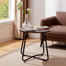 VECELO Patio Outdoor Side Snack Table,Small Round Anti-Rust Metal Style for Garden Balcony,Yard,Living Room