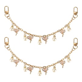 2pcs Fashionable Pearl Handbag Charm for Women, Pink Bow Pearl Pendant Purse Chains Replacement Extension Chain for Crossbody Bags Decorations