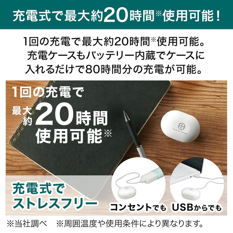 Shop Japan(ショップジャパン) 楽ちんヒアリング耳穴式 充電式集音器 連続約20時間使用可能 6段階の音量調節 最大約30倍に音を増幅 簡単操作 電池不要 USB充電