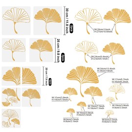 Doodlream 9Pcs Ginkgo Leaf Wall Stencil Templates Reusable Plastic Large Medium Small Botanical Leaf Stencils for Painting on Wood Wall Floor Tile Fabric Glass Furniture DIY Home Decor Template