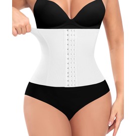 Werkiss Waist Trainer, Women's Corset, Tummy Control Bodice, Shapewear Corset with 3 Rows of Hooks, Corset with 7 Steel Bones, Waist Trainer (#1 White, Height 24.5 cm, S)