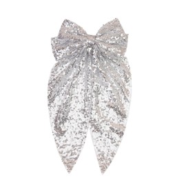 Long Sequin Bow Clips Women Girls Big Glitter Hair Clips Bowknot Scarf Sequins Hair Scarves Bow Clips BBW05 (A4-Silver)