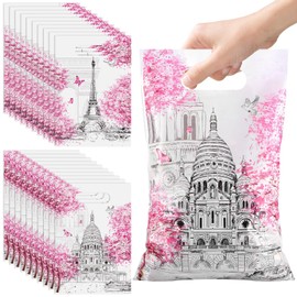 Pajean 100 Pcs Paris Party Favor Bags Eiffel Tower Gift Candy Goodie Bags Bulk Pink Floral European City Landscape Paris Party Decorations for Women Birthday Wedding Pink Theme Events Supplies