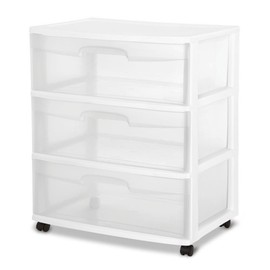 Sterilite 2-Pack 3-Drawer Wide Storage Organizer Cart, Rolling Container w/Wheels, White - Organizing Containers for Bathroom, Closet, Kitchen, and Bedroom