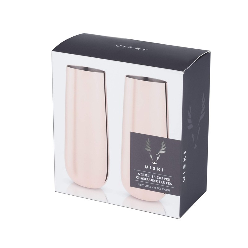 Viski Stemless Champagne Flutes, Stainless Steel Sparkling Wine Glasses for