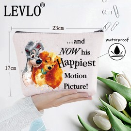 LEVLO Lady Dog Cosmetic Make Up Bag Tramp Fans Gift And Now His Happiest Motion Picture Makeup Zipper Pouch Bag, And Now His, Cosmetic Bag