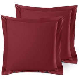 Nestl Soft Pillow Shams Set of 2 - Double Brushed Microfiber Pillow Covers - Hotel Style Premium Bed Pillow Cases, with 1.5” Decorative Flange, Euro 26"x26" - Burgundy