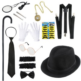 Flotory 12 Pcs 1920s Men Costume Accessories Gatsby Gangster Costume Gentleman Vintage Roaring 20s Costumes with Fedora Hat for Men Adult Dress Up Cosplay