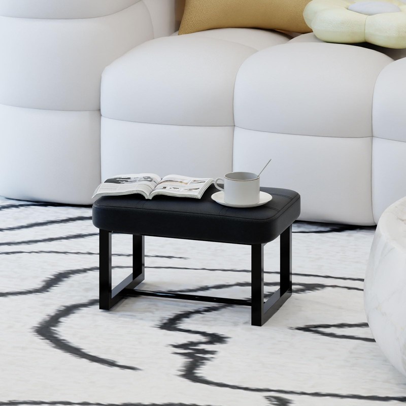 ITSST Small Ottoman，Foot Rest Stool,Leather Step Stool for Under Desk,Rectangular