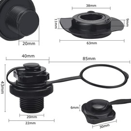 BUZIFU 2pcs Air Valve Inflatable Boat Spiral Air Plugs One-Way Inflation Replacement Anti-Leakage Bungs Screw Valve Airbed Plug Replacement for Rubber Dinghy Raft Kayak Pool Boat Airbeds,Black