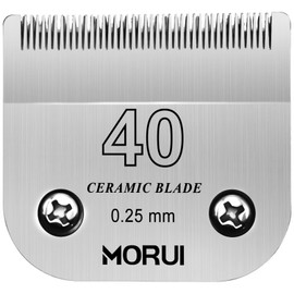 morui 40 Cut Length 1/100"(0.25mm) Detachable Ceramic Pet Dog Clipper Blades Compatible with Most Andis,Oster A5 Wahl KM Series Clippers