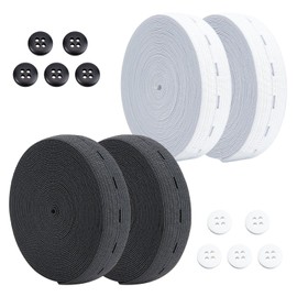letsinstyle 2 Rolls 5 Yards Buttonhole Elastics Band, Stretchable Sewing Band Spool with 10 Buttons, Sewing Supply for DIY Crafts, Clothing, and Pants