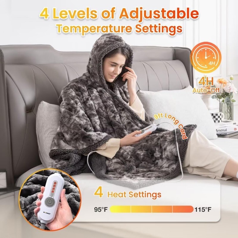 WOOMER Wearable Heated Blanket 50”×70“, Soft Faux Fur & Cozy