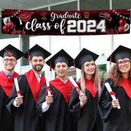 Class of 2024 Banner Decoration-Graduation Party Supplies,Red Large Congrats Grade Yard Sign Banner for 2024 Graduation Party Decoration